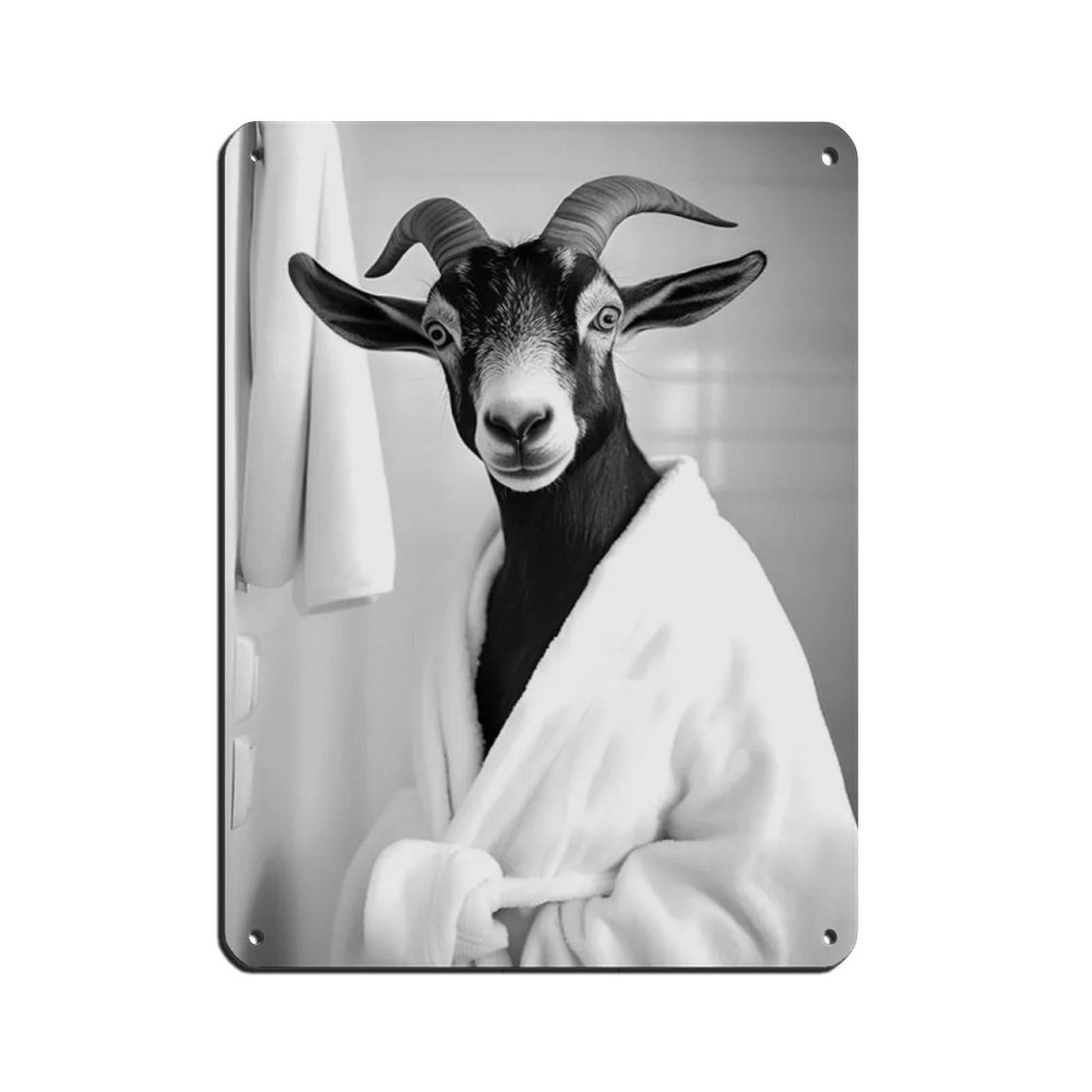 Goat Wearing A Bathrobe, Funny Bathroom Art Retro Poster Metal Tin Sign Chic Art Retro Iron Painting Bar People Cave Cafe Family Garage Poster Wall Decoration 12x16inch(30x40cm)