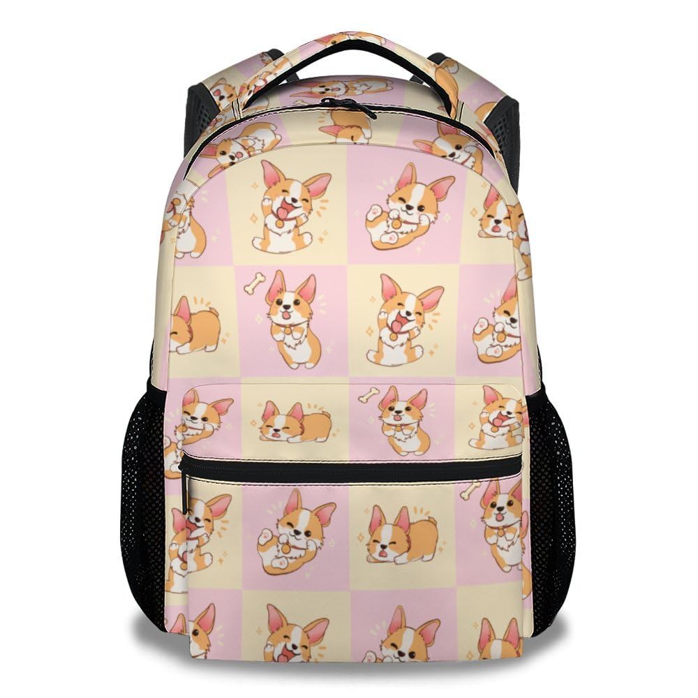 PoshWrap Corgi School Backpack for Girls - 16 Inches Pink Backpacks for Teens - Carry Cute Bookbag for Middle School