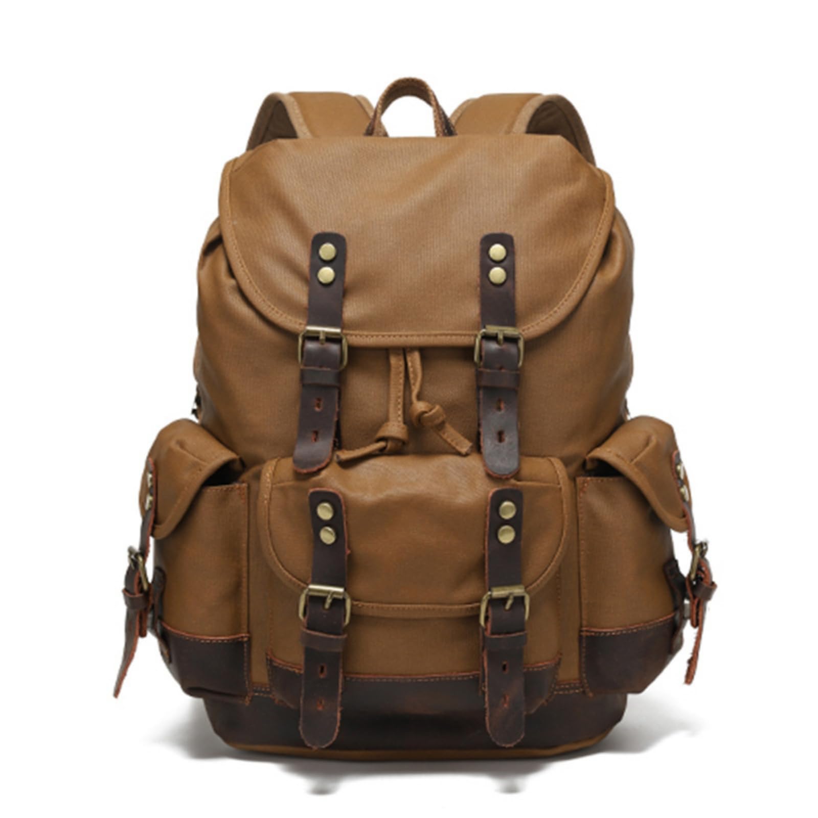 Zaino in Tela Casual Zaino con Tasche Laterali Robusto Zainetto per Pendolari, Cachi