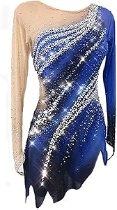 LIUHUO Figure Skating Apparel Girls Women Competition Dress Performance Wear Teens Training Dancewear Salsa Blue Girls