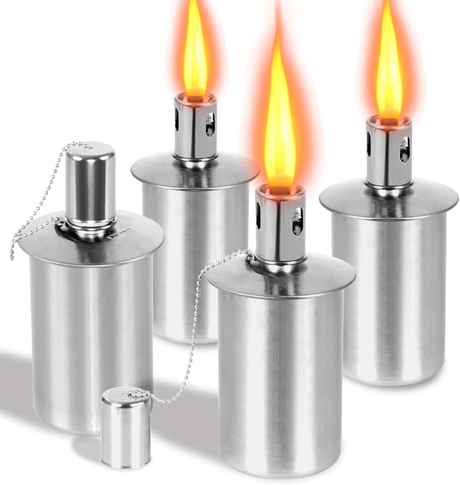 Stainless Steel Torch Canister - 12oz Metal Table Top Torches for Outside - Torch Replacement Canisters with Wick and Covers - Outdoor Torch Patio Yard Holiday Decorative Lighting