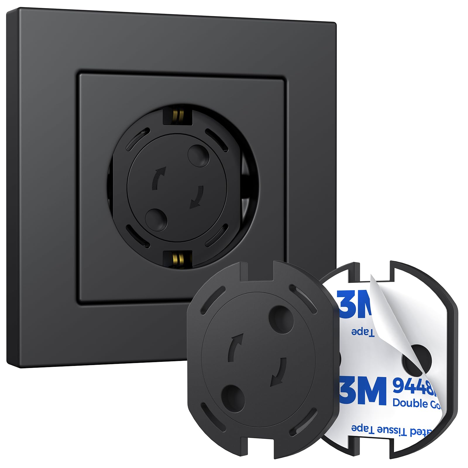 Peakally Steckdosen Kindersicherung 10 Stück, Verbesserte Dünne Kindersicherung Steckdose mit Drehmechanik, Selbstklebende Steckdosenschutz für Baby Kleinkinder - Schwarz