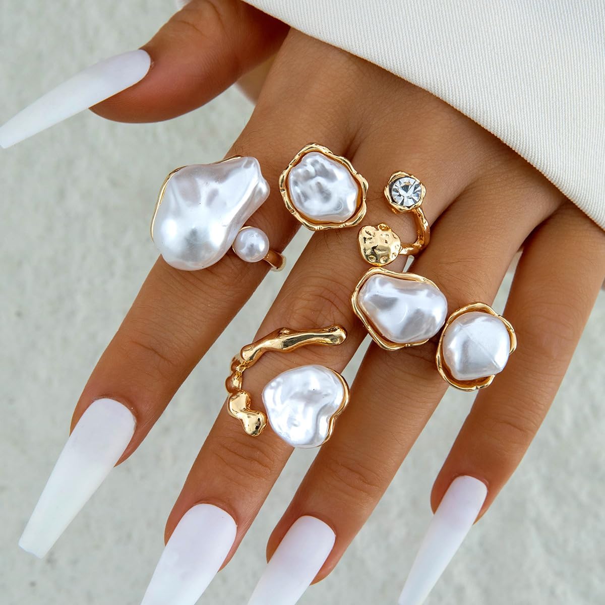 Rrdaily 14K Gold Plated Stackable Knuckle Rings Set for Women Trendy Chunky Simulation Gemstone Signet Rings Dainty Midi Finger Rings Pack Aesthetic Statement Jewelry for Bridesmaid Wedding Gifts - Image 3