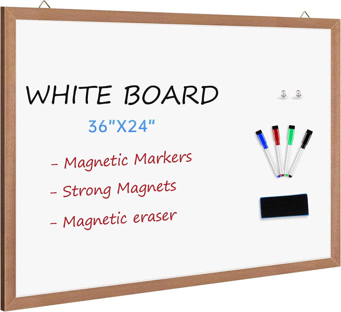 M MIOU Magnetic Whiteboard for Wall 36x24 Inches, Dry Erase White Board with Natural Wood Frame for Home, Office, School…