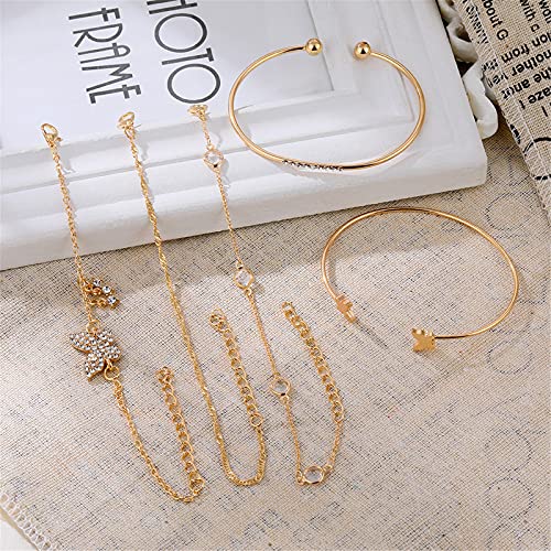 Caiyao Layered Stacking Link Chain Butterfly Honeycomb Bracelet Bangle Set Bohemian Paperclip Rhinestone Bead For Women Girl Teen Teen 14K Gold Plated Animal Jewelry-D Butterfly-2 thumb #4