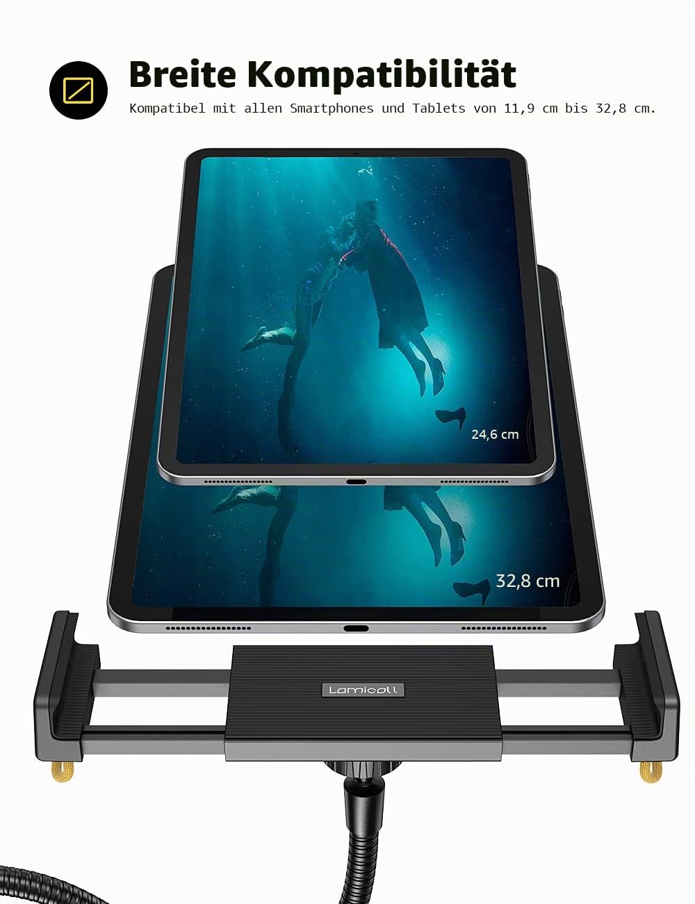Lamicall Tablet Bodenständer, Tablet Halterung - Schwanenhals Halter mit Einstellbarer Höhe und Stabiler Basis von 4,8 KG, für iPad 12.9, iPad Air Mini 2 3 4, Switch, Tab, und Tablet mit 4.7-13 Zoll