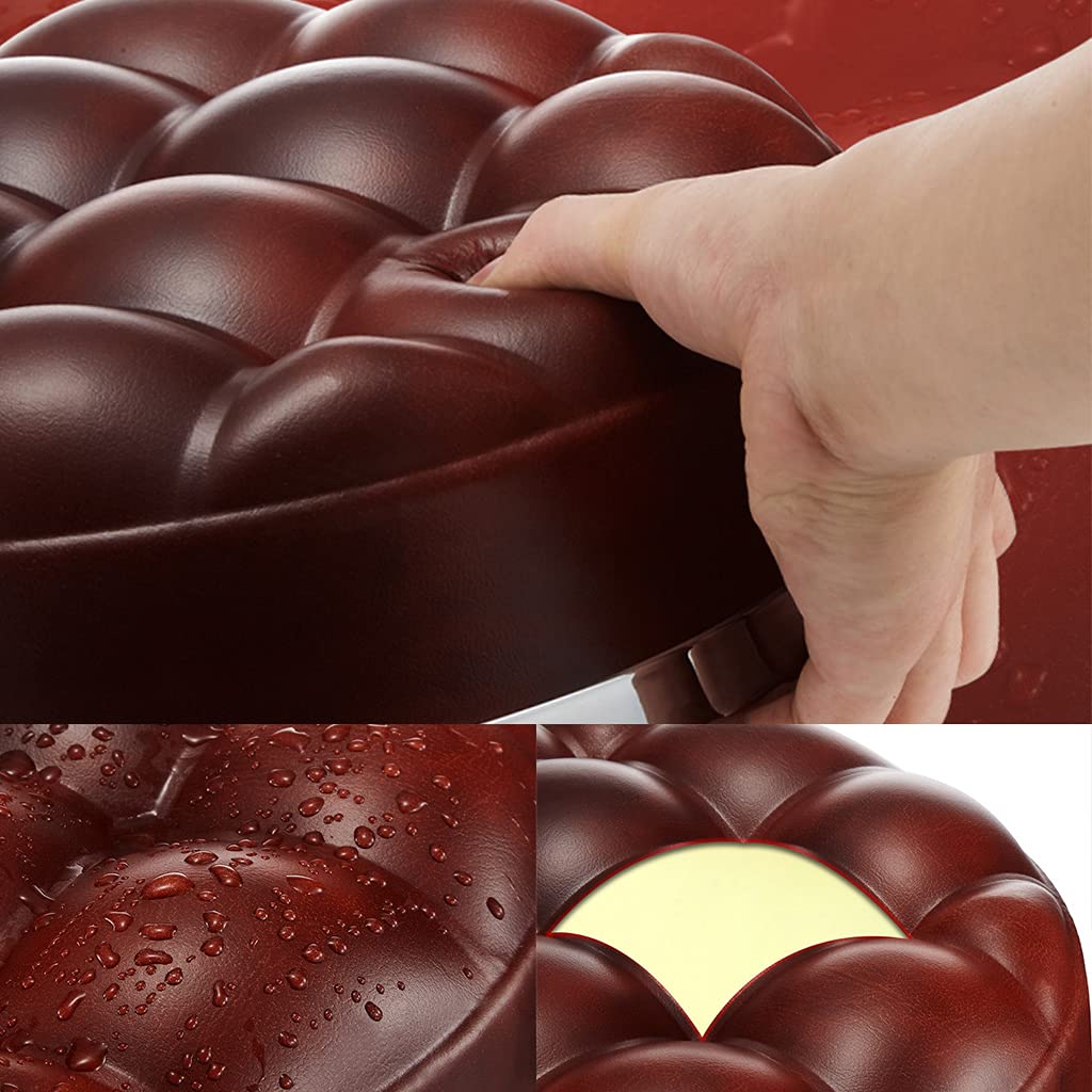 FAMMIX Taburete giratorio con ruedas y reposapiés, altura ajustable de piel sintética, silla de oficina para dormitorio, salón, tocador, spa, masaje, escritorio de belleza, marrón