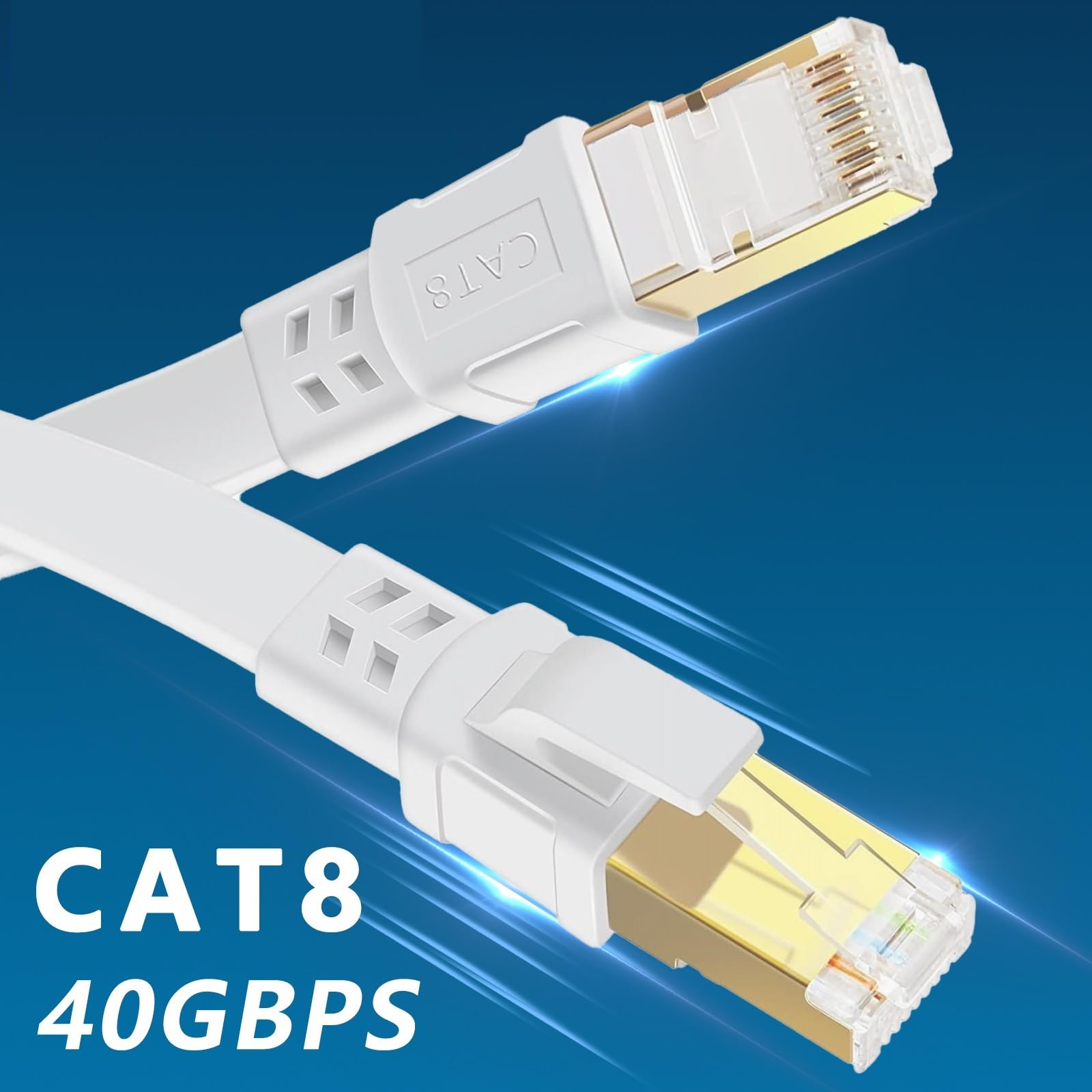 Kabel Ethernet Cat8 płaski RJ45 Komputer Internet LAN Sieć Ethernet Kabel przyłączeniowy Kabel Ethernet Cat 8(WHITE, 25M)