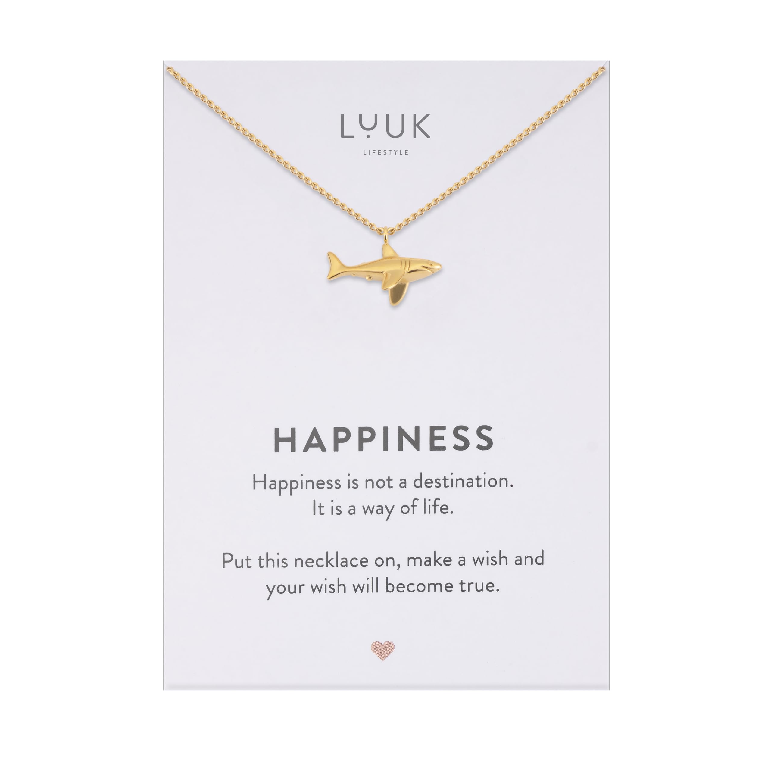 LUUK LIFESTYLE Collana con ciondolo diverso e acciaio inossidabile 50 cm, con carta HAPPINESS, idea regali donna, lei, ragazza, compleanno, portafortuna, gioielli elegante, argento, or, rosa