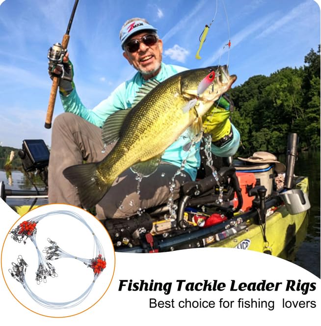 Fishing Leaders Blue Nylon Leader Surf Fishing Rigs with Tackle Lure Swivels Snaps, Saltwater rig Wire Leader Fishing Leader Wire Bottom 1Arm / 2Arm (12 PCS, 2 Arm)