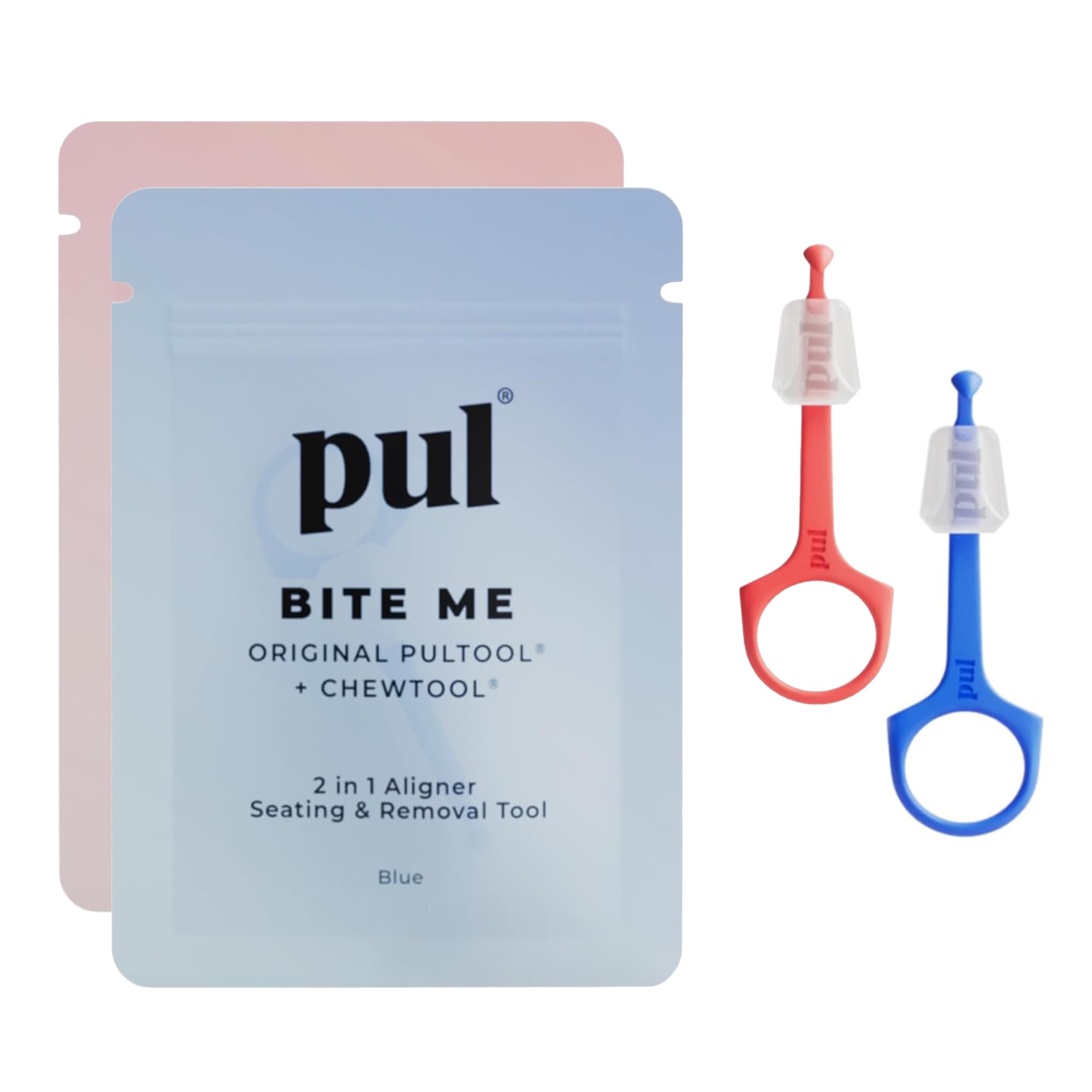PUL 2-in-1 Clear Aligner Chew Tool & Removal Tool - Pink and Blue | Orthodontic Chewie + Remover Combo | Hygienic, Reusable, BPA-Free Dental Accessory for Invisalign | Pack of 2