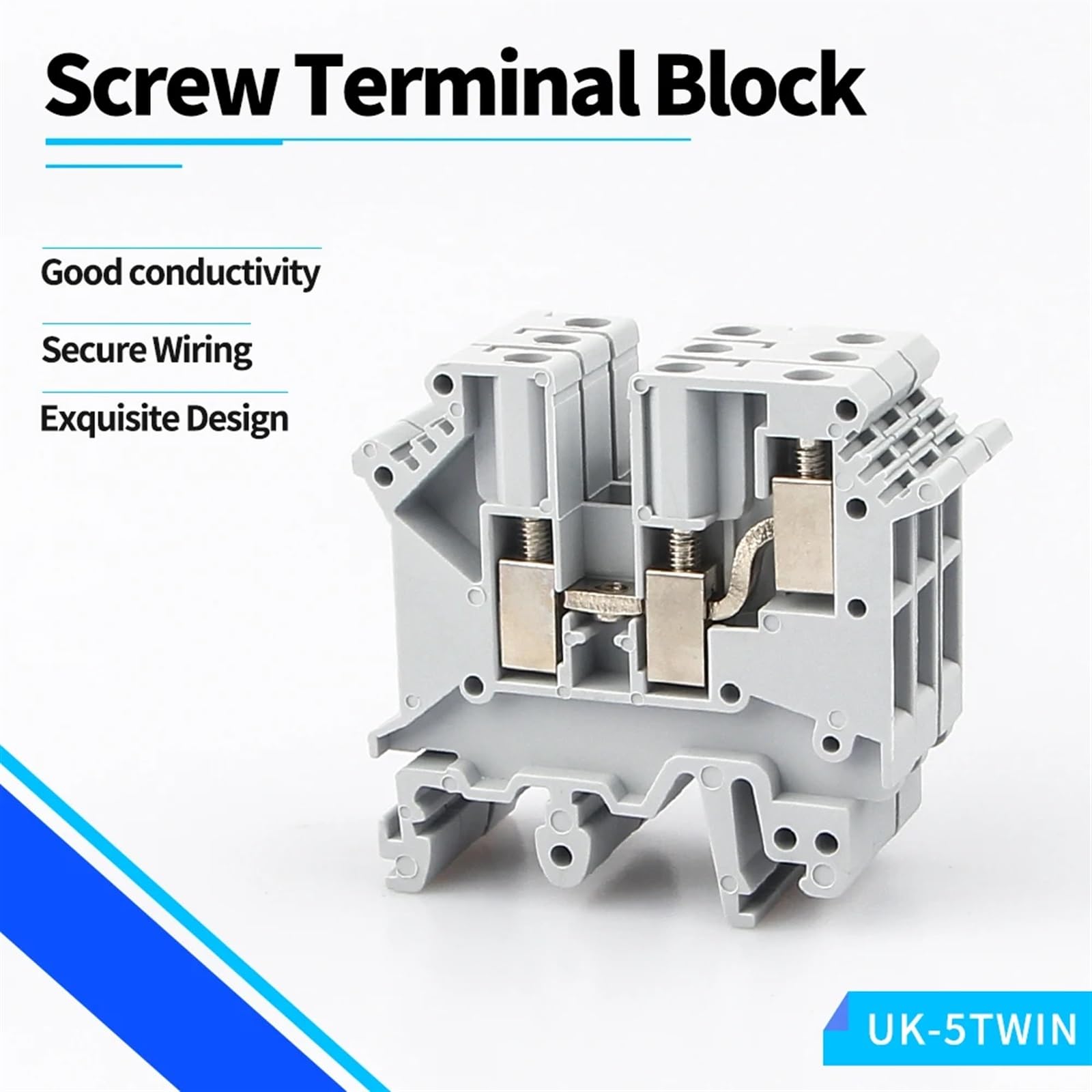 Bloques de terminales de carril Din, 10 Uds., UK-5-TWIN, multiconductor uno en dos, UK5, 3 conductores, cable de conexión de tornillo