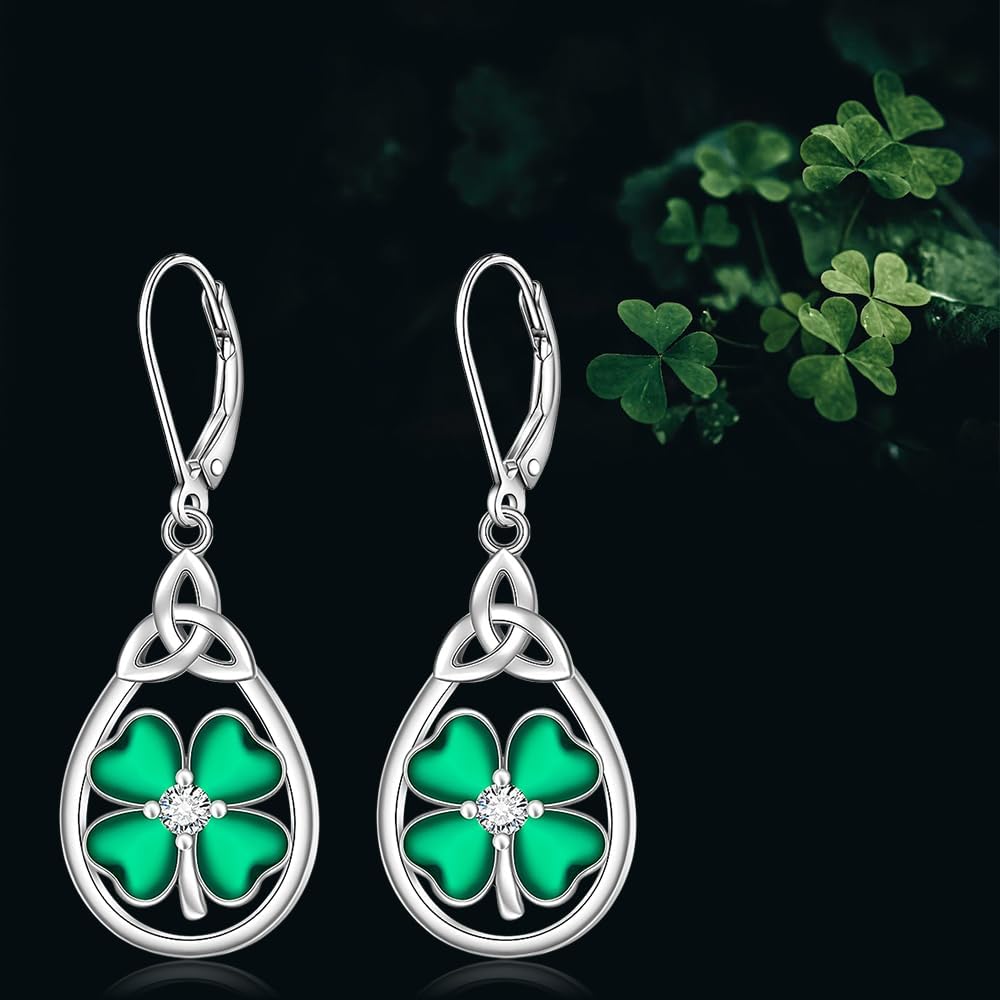 St Patricks Day Accessories Clover Earrings For Women Sterling Silver Shamrock Earrings Celtic Knot Dangle Jewelry Valentine Mothers Day Irish Shamrock Gifts - Image 9