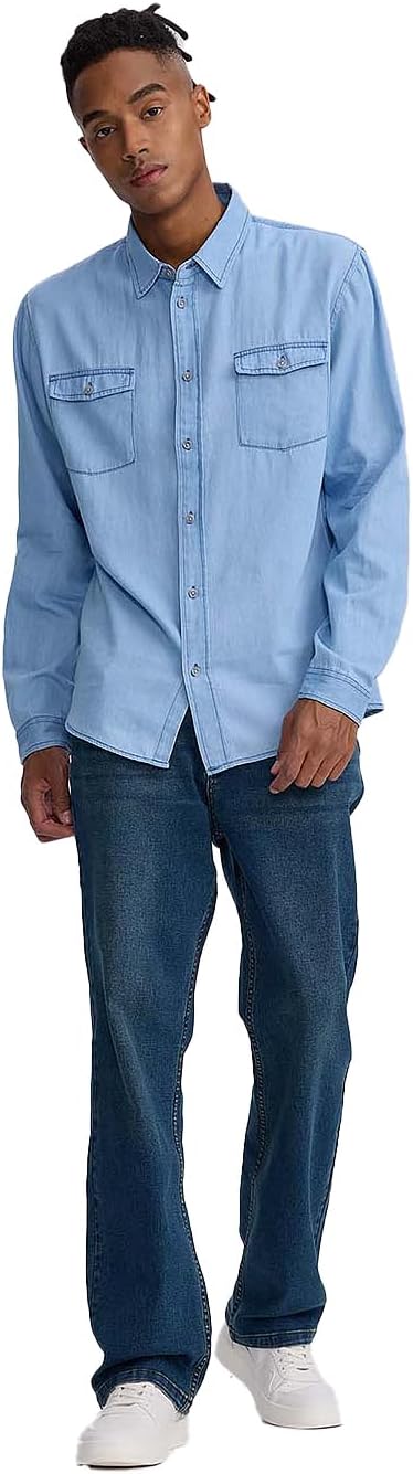 FASHIONSPARK Mens Chambray Denim Shirt Long Sleeve Button Down Lightweight Jean Dress Shirt Work Cowboy - Image 5