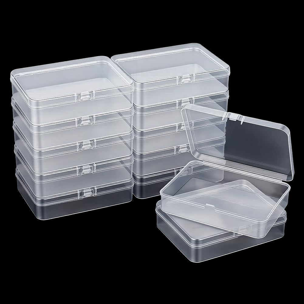 PH PandaHall 12pcs Clear Plastic Beads Storage Containers Boxes Mini Clear Plastic Storage Boxes with Lids Rectangle Craft Case Organizer for Paper Clips Buttons Jewelry Small Items 4.5x3x1 inches