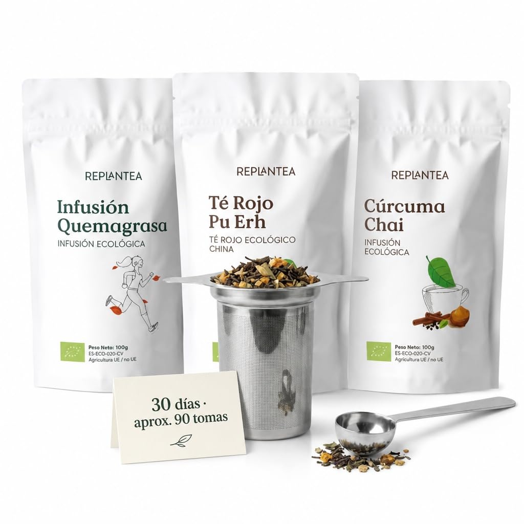 REPLANTEA Zestaw 3 naparów Slim luzem – Detox Depurtive and Drenant Herbata – 30 dni leczenia dla Twojego dobrego samopoczucia – filtr zaparzający i miarka ze stali nierdzewnej w zestawie