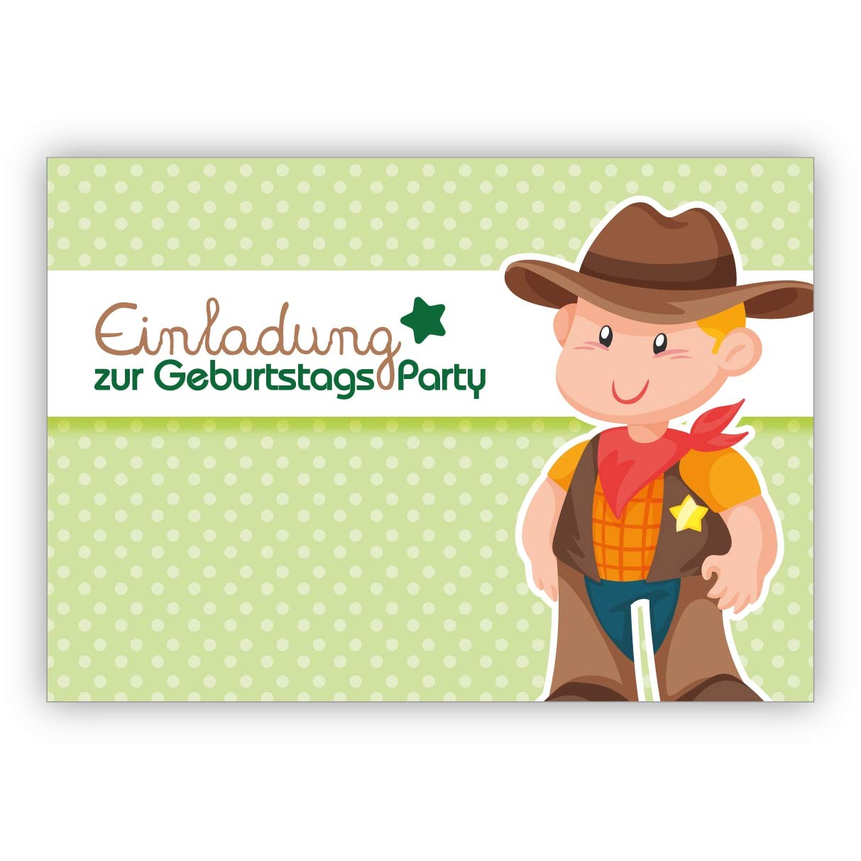 20x Fröhliche Cowboy Einladungskarte zum Kindergeburtstag mit farbigem Innendruck zum Ausfüllen - Party Einladung für Kindergarten und Schulfreunde, grün • Grußkarten im Set mit Umschlägen