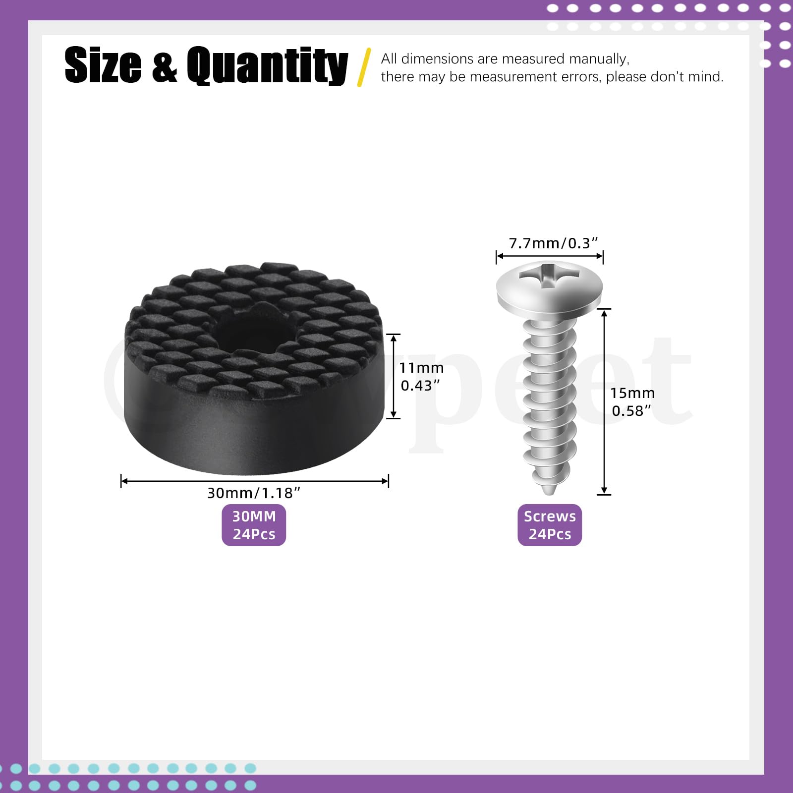 Swpeet 24Sets 30mm Round Black Furniture Pads with Screws - Image 3