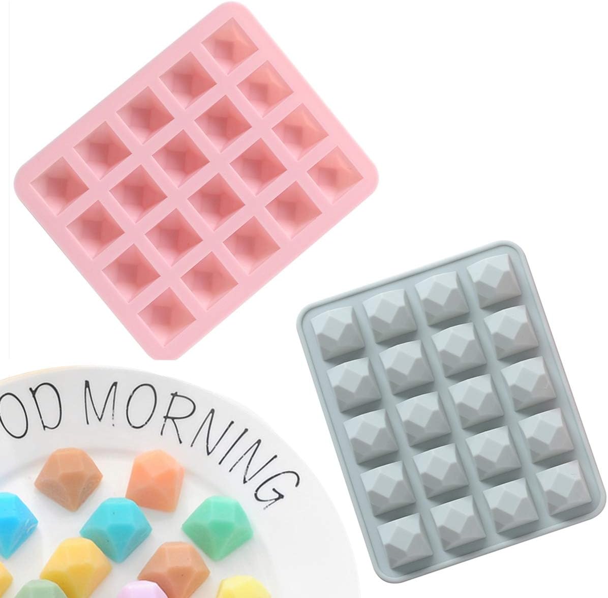 KENAST Silicone Mold for Candy Chocolate Cake Jelly and Pudding Set of 2 (Diamond)