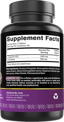 Miniatura 6 de Oxify L-Arginina L-Citrulina Complex 2000 mg por porción  120 tabletas  Sin gluten, sin OMG  Suplemento fabricado en Estados Unidos