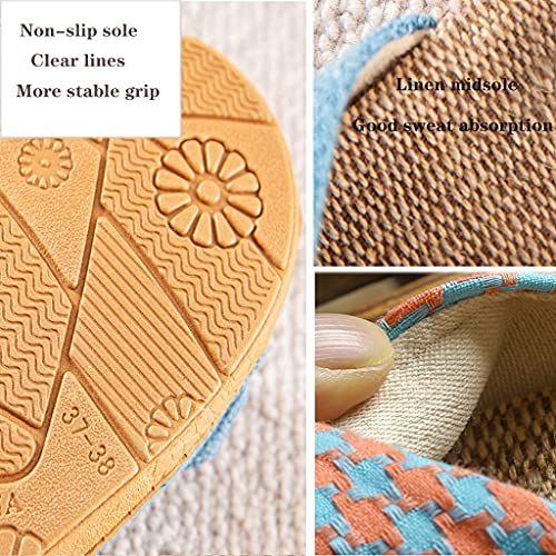 Slippers for Women Linen Beach Shoes Sandals with Bow Skidproof Indoor Slippers for Summer Men Flip Flops Sweat-Absorbing and Breathable Slippers Open Toe Sandals (Color : Blue1, Size : EUR37-38)3