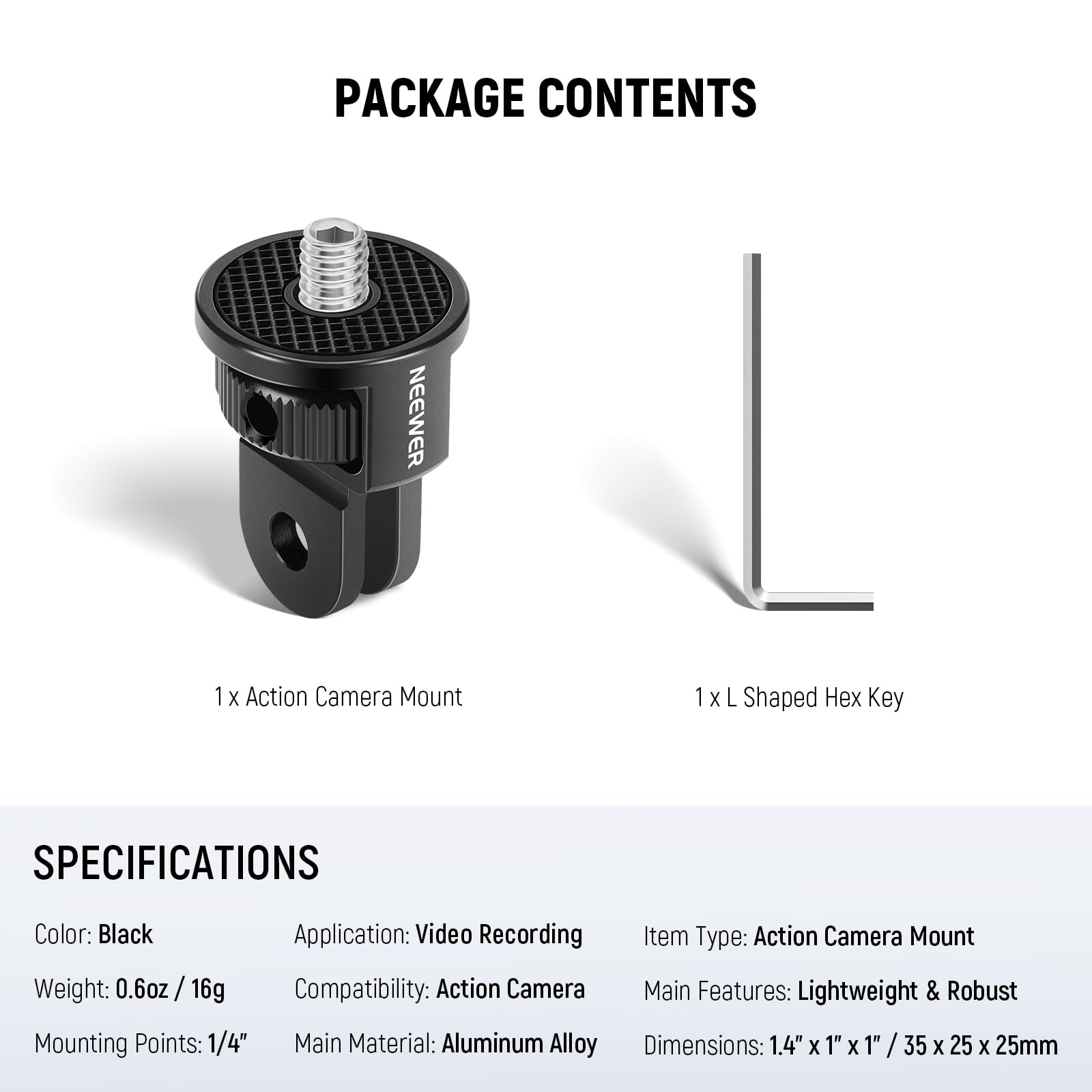 Neewer Adapter do montażu kamery sportowej ze śrubą 1/4 cala ze stopu aluminium kompatybilny z GoPro Hero 13 12 Insta360 X4 X3 DJI Osmo Pocket 3 Creator Combo klatka na telefon, GP-7