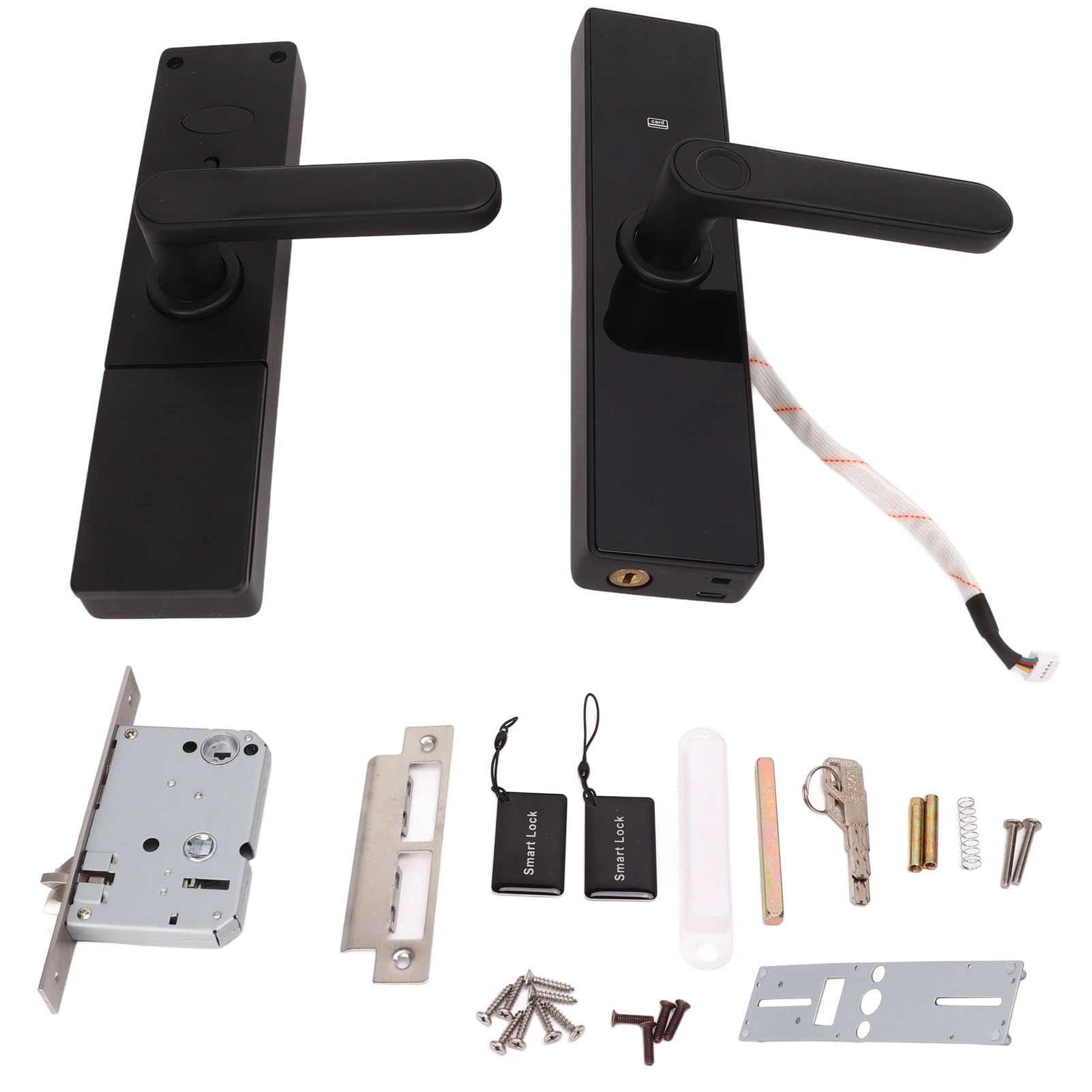 Cerradura de Puerta con Teclado Inteligente, Tarjeta IC con Huella Dactilar, Contraseña, Puerto USB de Emergencia, Cerradura Digital de Doble Lengua para el Hogar