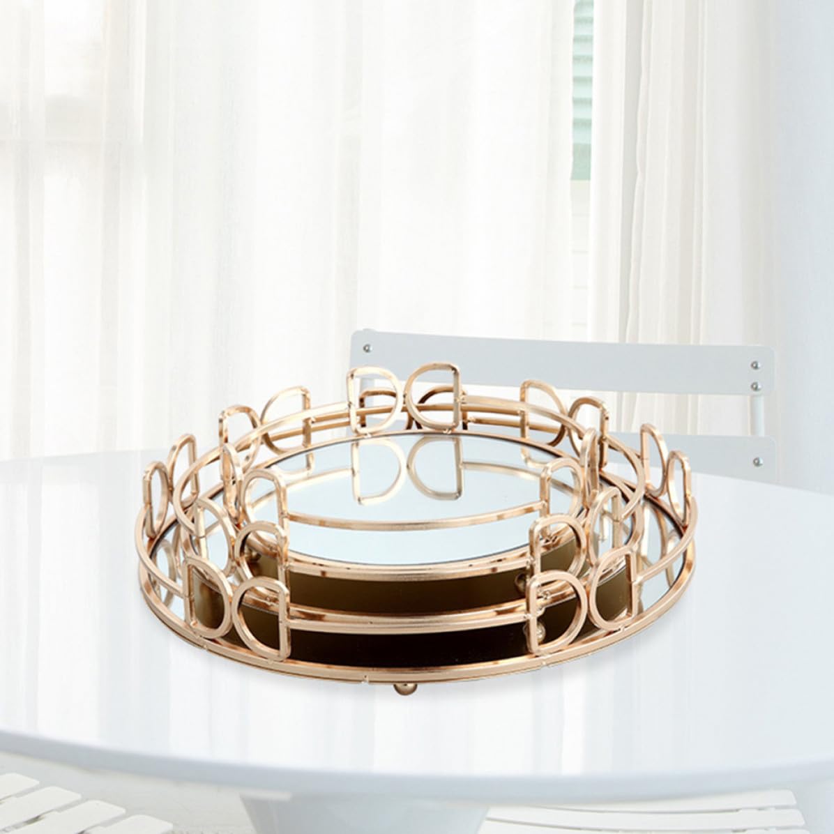 Bandeja Decorativa de Espejo Dorada para Salón Diseño Moderno y Bordes Suaves, Almacenamiento Fácil para Frutas y Cosméticos