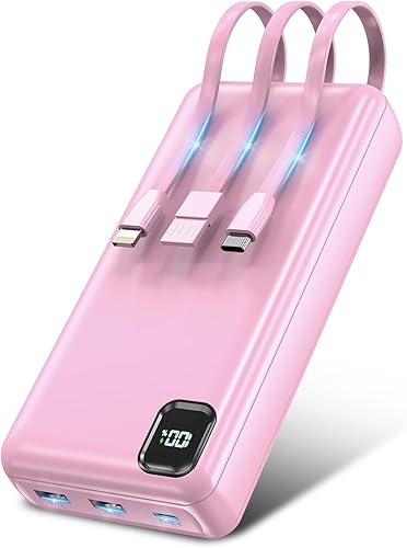 Cargador portátil de batería de 50000 mAh, cables integrados, PD 20 W, carga rápida, paquete de batería de gran capacidad, 5 salidas y 2 entradas,