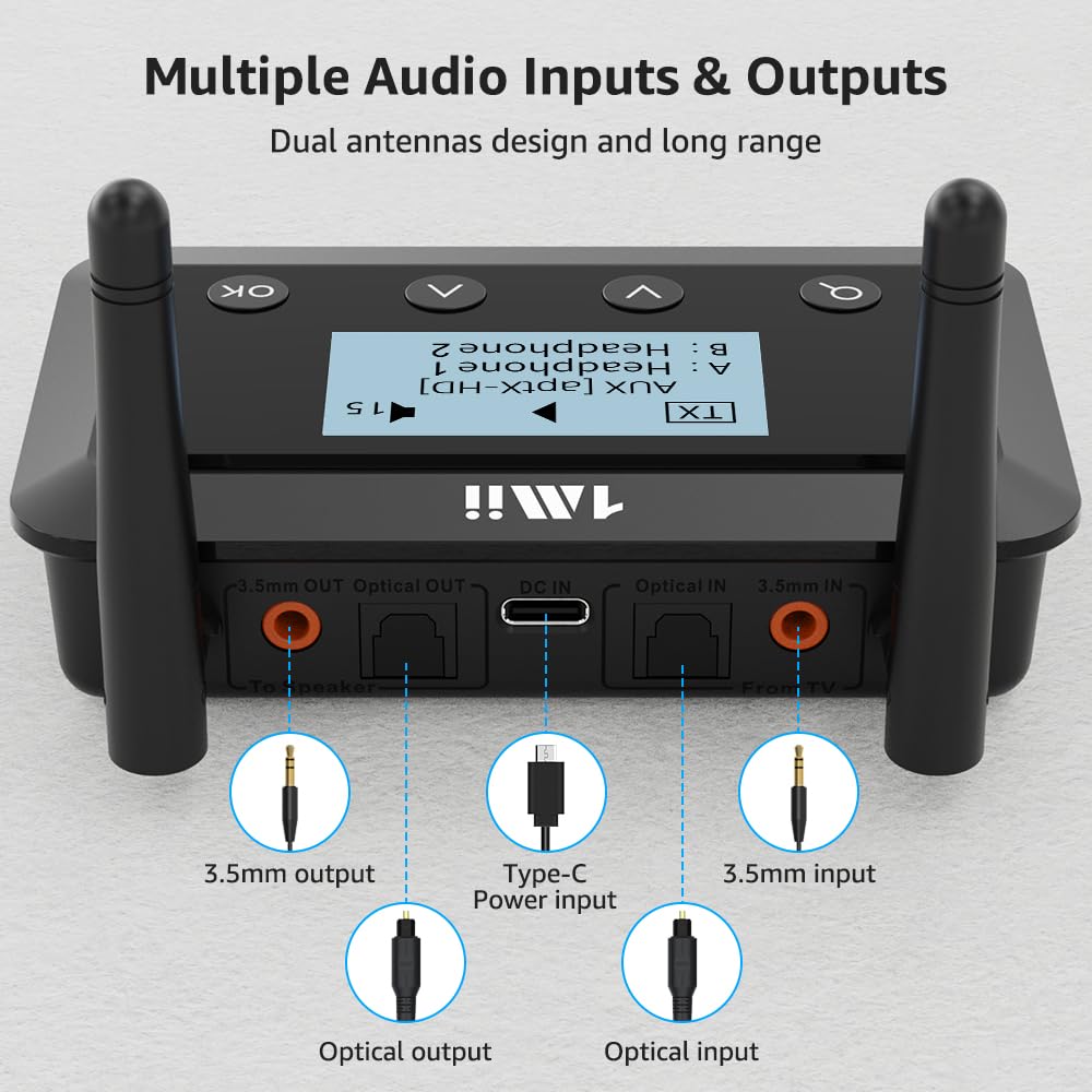 1Mii B03+ Émetteur Bluetooth pour TV, Transmetteur Récepteur Bluetooth 5.3
