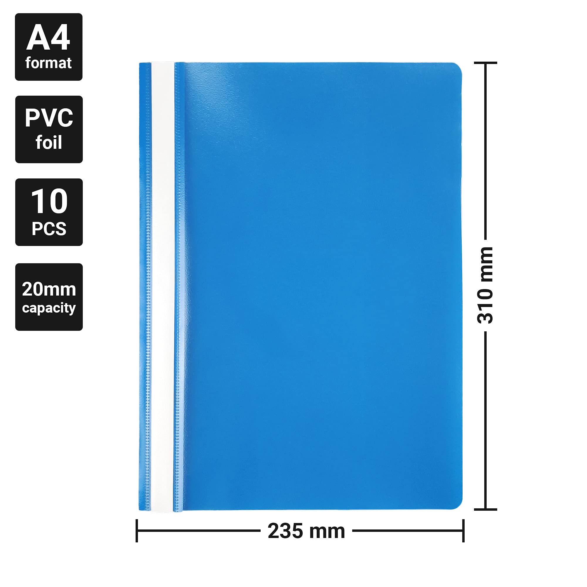 10 Chemises à Levier A4 Netuno - Classement Rapide - Couverture Transparente - Multicolore