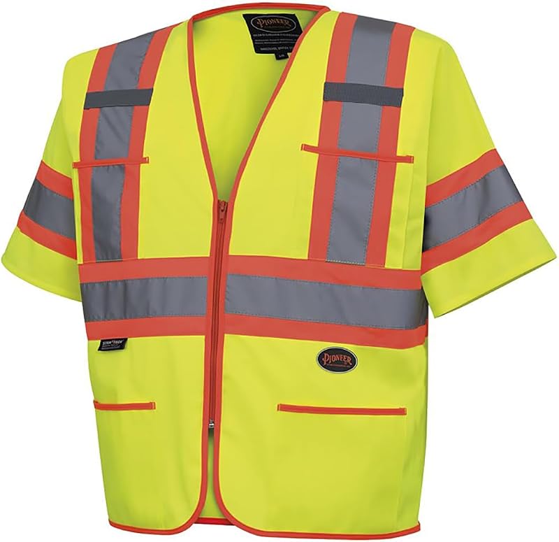 Pioneer Hi Vis Sleeved Safety Vest For Men & Women - Class 3 - Reflective Tape, Breathable - Pockets - Yellow/Green