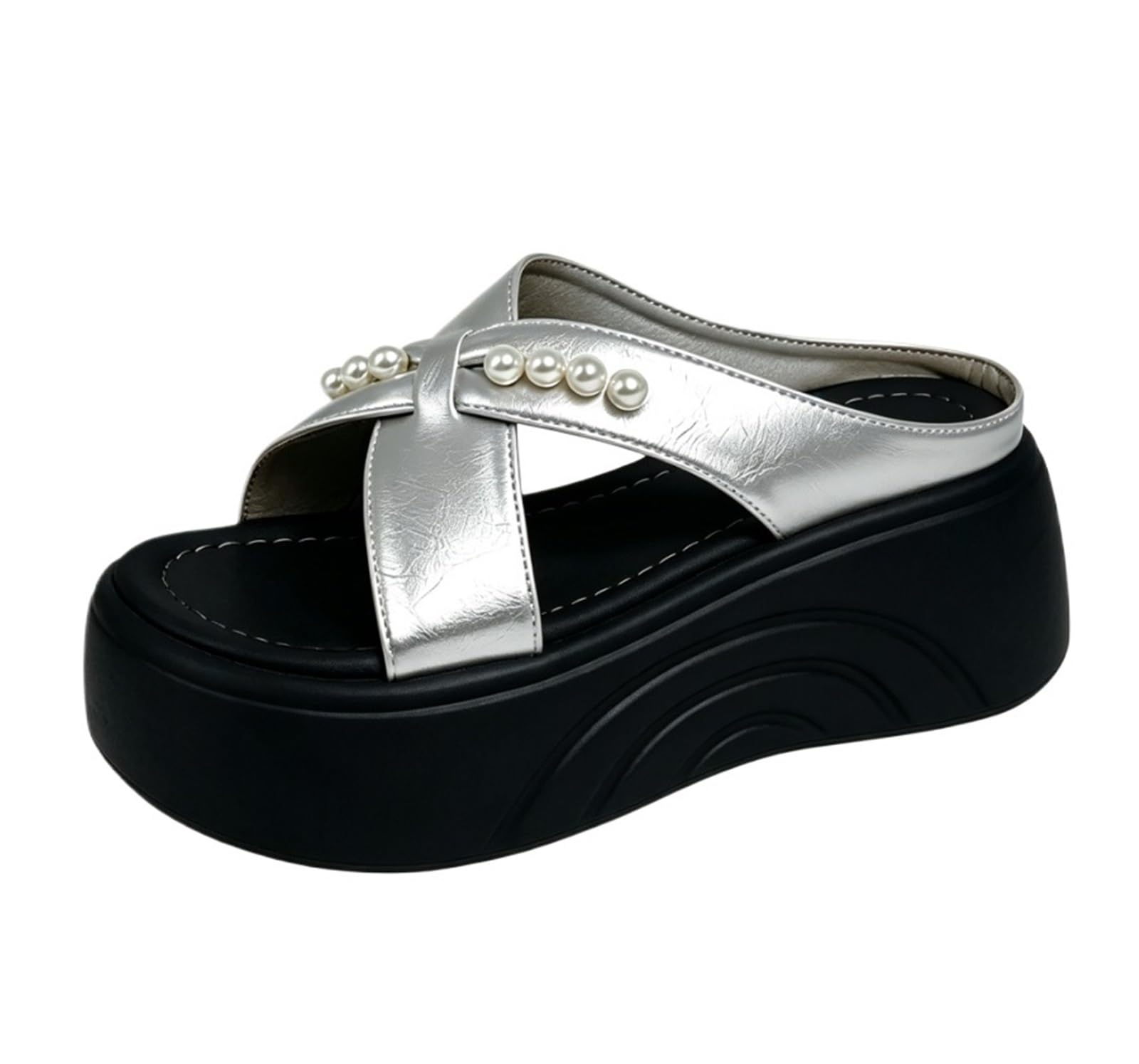 Damskie buty plażowe na platformie 7 cm, Srebrny, 37 EU