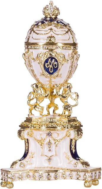 Faberge Style Royal Danish Egg (Danish Jubilee) / Trinket Jewel Box with Lions 13 cm blue