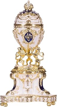 Faberge style Royal Danish Danish Jubilee Egg/Trinket Jewel Box with Lions 5.2 13 cm blue