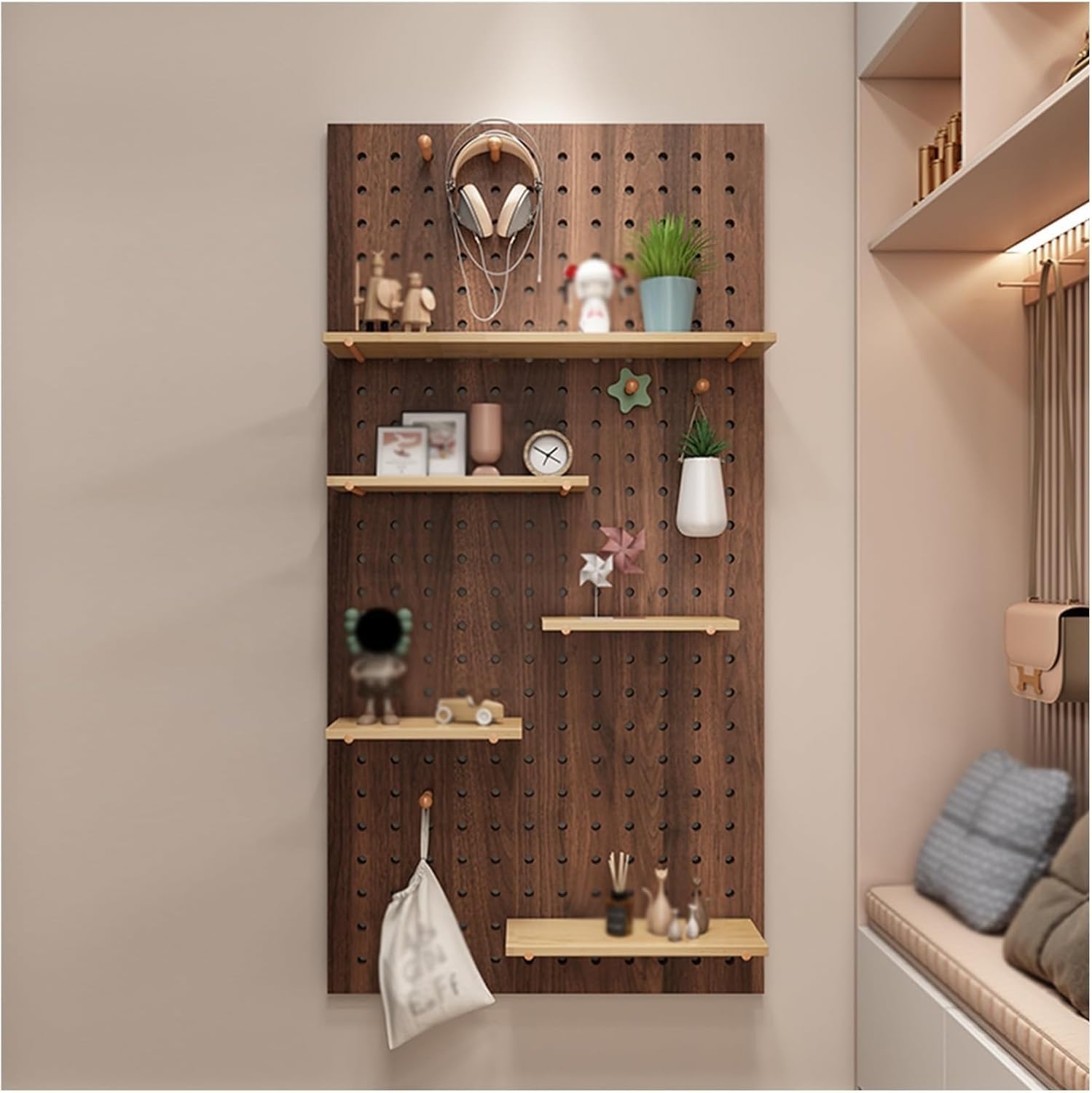 Pegboard-Wandaufbewahrung, Pegboards für Wände, quadratischer Pegboard-Wand-Organizer aus Holz, Pegboard-Kombinations-Wand-Organizer-Set, Peg Board-Organizer für das Home Office, perforierte