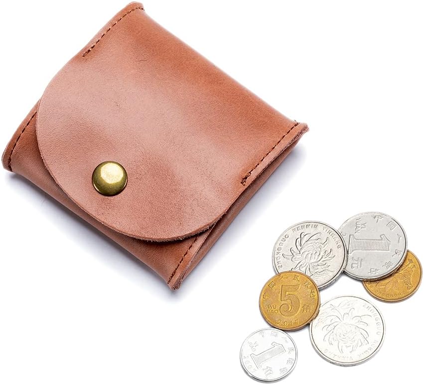 Zitokin Leather Coin Purse Change Pouch Japanese Style Coin Wallet Key Bag for Women Men, Brown, Small, Japanese Minimalism Style