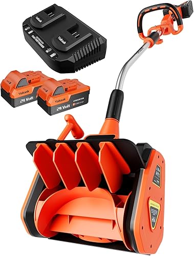 Miniatura 8 de VOLTASK Pala de nieve inalámbrica, 20 V  12 pulgadas  Soplador de nieve inalámbrico de 4 Ah, soplador de nieve a batería con cubierta de