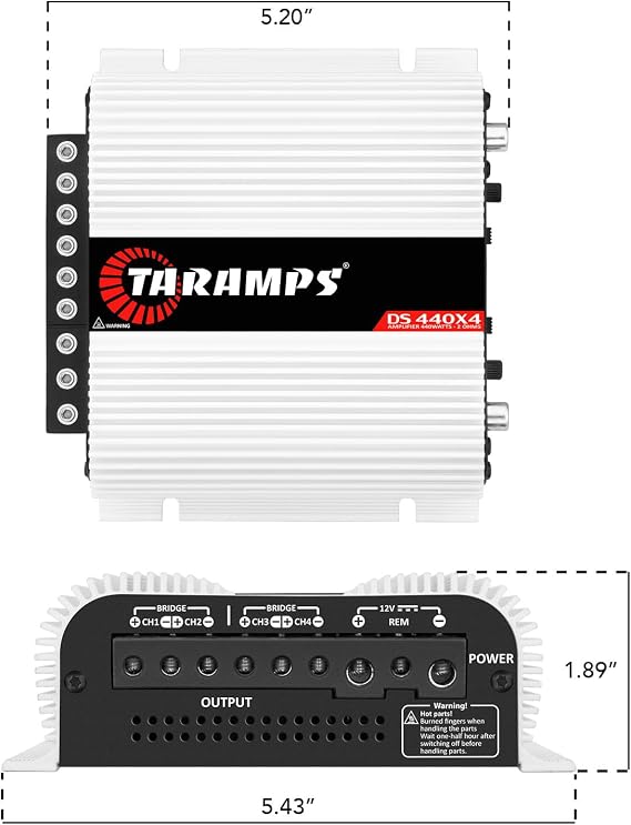 Taramps DS 440x4 2 أوم مضخم متعدد القنوات 440 واط Rms 110x4 واط تقاطع كامل المدى ثابت Rca/مدخل عالي المستوى 4 قنوات صوت السيارة، الفئة D