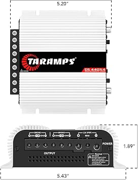 Taramps DS 440x4 2 أوم مضخم متعدد القنوات 440 واط Rms 110x4 واط تقاطع كامل المدى ثابت Rca/مدخل عالي المستوى 4 قنوات صوت السيارة، الفئة D