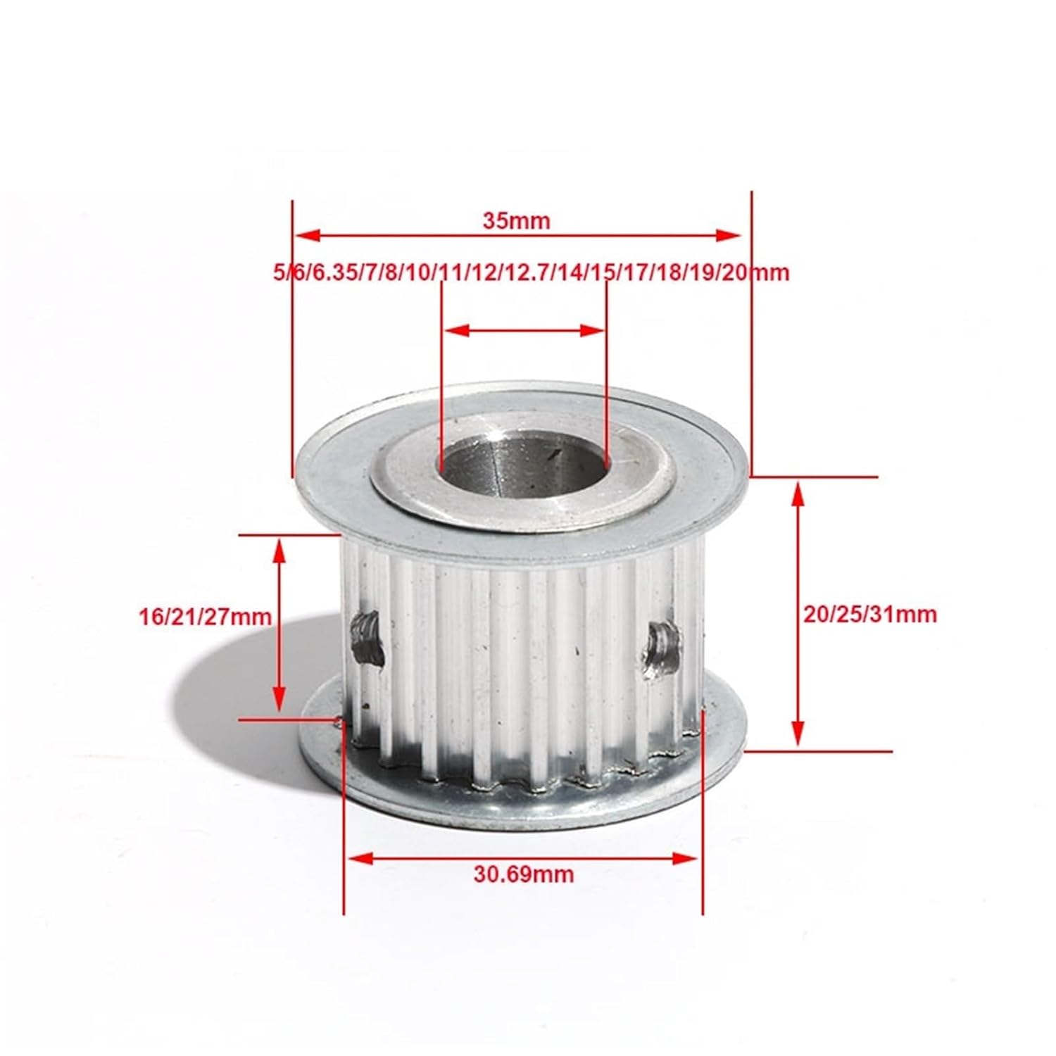 HTD 5M 20T Pulley 20Teeth Transmission Belt Pulley 16/21/27mm Belt Width 5/6/6.35/8/10/12/20mm Bore Toothed Gear Pulley(16mm,16mm)