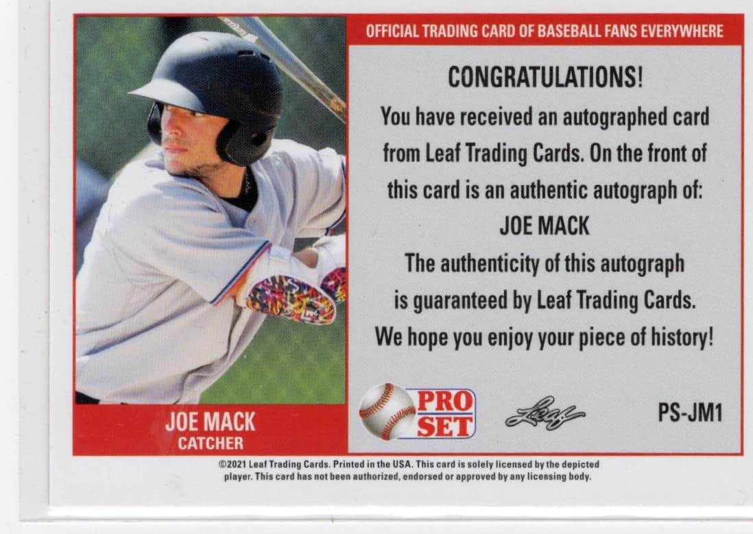 Joe Mack Autographed Leaf Rookie Card Collectible Baseball Card - 2021 Leaf Pro Set Baseball Card #PS-JM1 (Marlins) Free Shipping