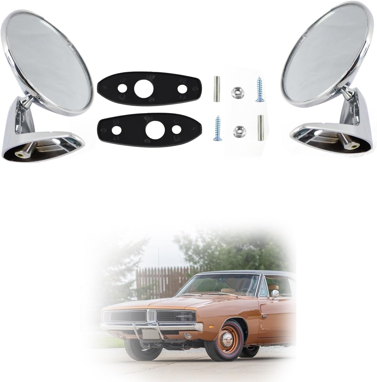 Pair(2) Door Mirrors Outside Exterior Rearview Chrome For 1966-1975 Plymouth Polara Monaco Polara Newport