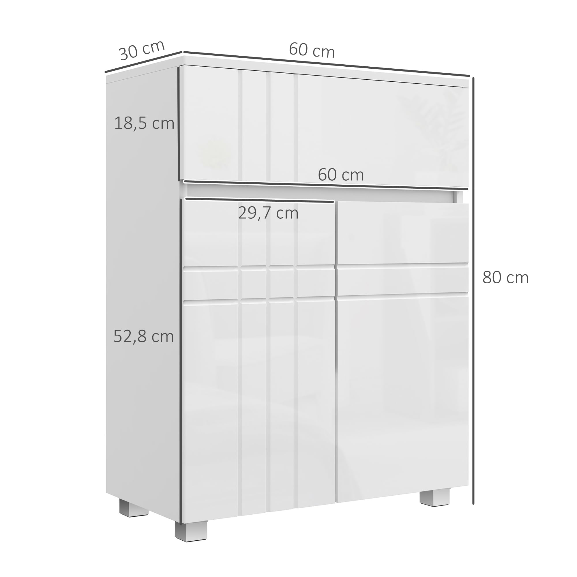 kleankin Meuble de Salle de Bain, 1 Tiroir, 2 Portes, 60 x 30 x 80 cm Blanc | Meuble de Rangement Sur Pied, Placard, Étagère Réglable, Finition Laquée