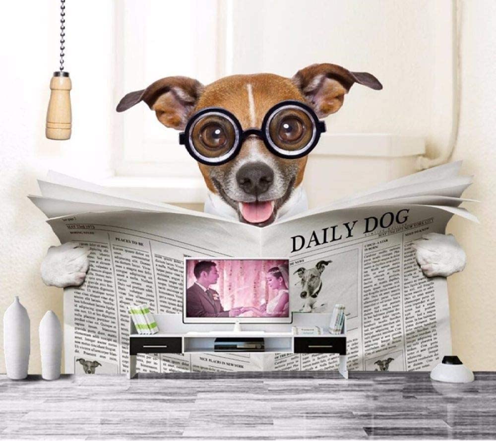 Mural Autoadhesivo Papel Pintado Foto 3D Perro Animal Leyendo Periodico Pósteres De Pared Artística Para Pared Pegatinas De Pared Para Sala De Estar Tv Sofá Hotel Temático Fond 300(ancho)x210(alto) cm