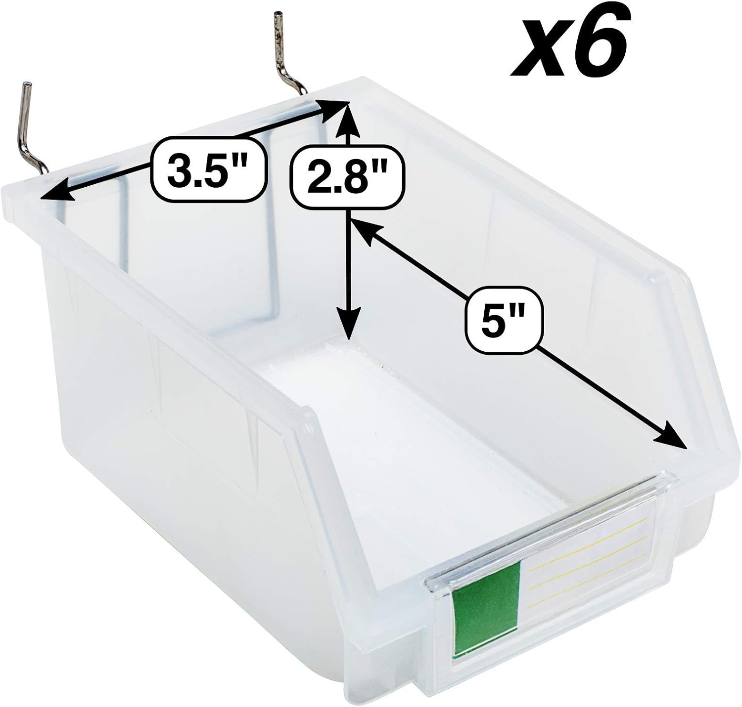 Pegboard Bins – 6 Pack Clear Large - Hooks to Any Peg Board - Organize Hardware, Accessories, Attachments, Workbench, Garage Storage, Craft Room, Tool Shed, Hobby Supplies, Small Parts image 2