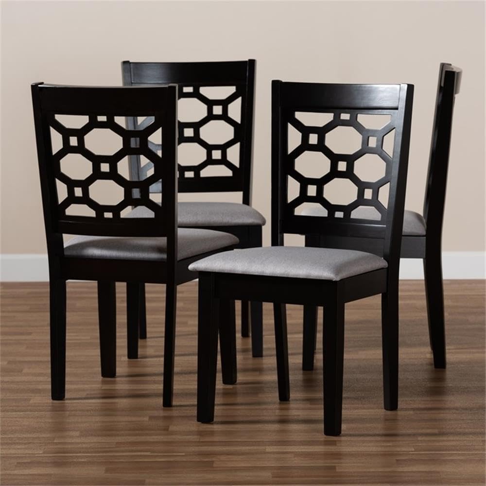 BOWERY HILL 4-Piece Dining Chair Set, Oak and Rubberwood Construction, Grey and Brown Finish, Polyester Upholstery with Foam Padding, Cut-Out Back Design, Modern Style for Dining Room