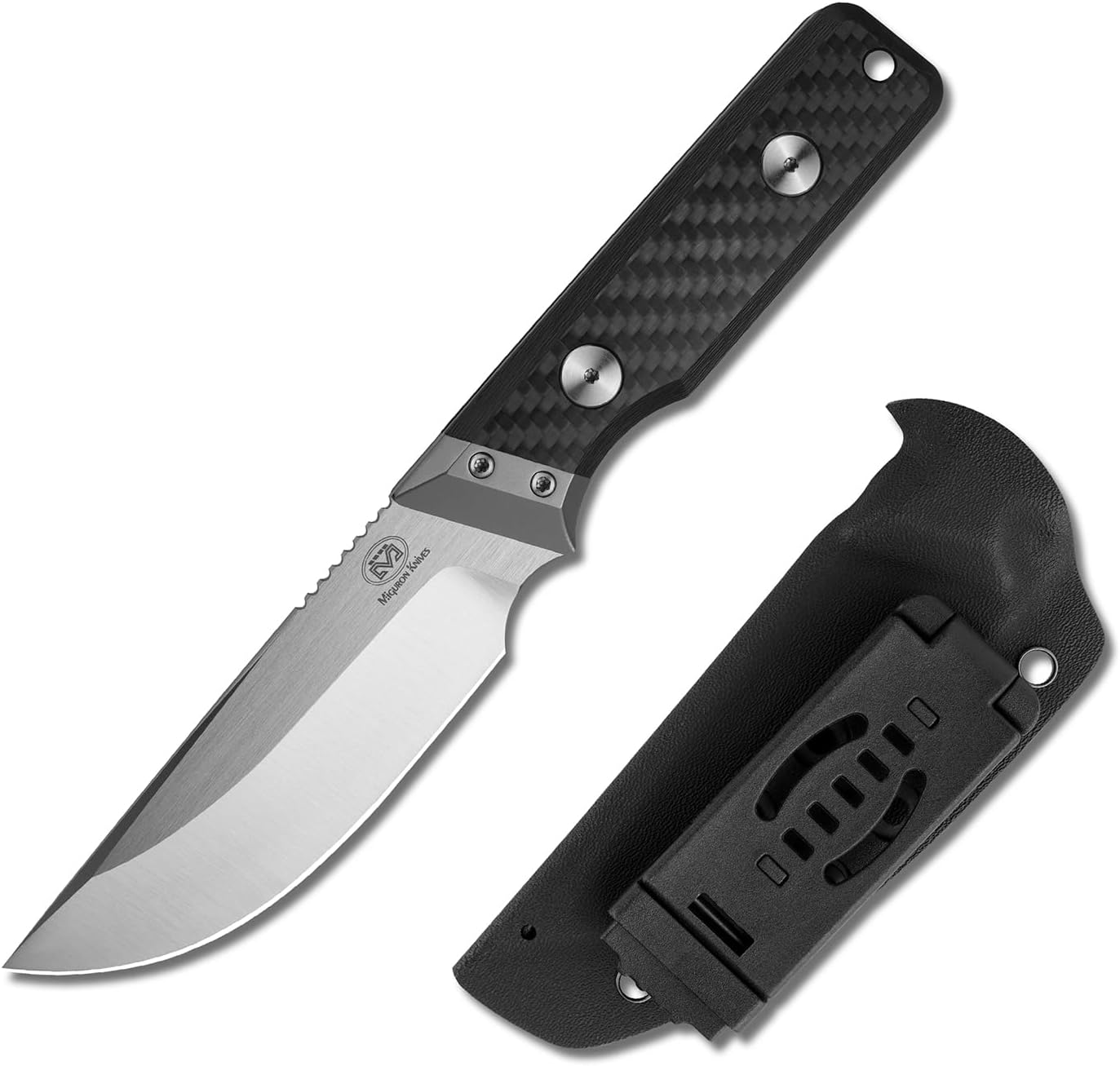 M Miguron Knives Kramot Fixed Blade Knife 3.81" Satin Hollow Grind M390 Blade Titanium And Carbon Fiber Handle Outdoor Camping Hiking Knife MGR301CBK