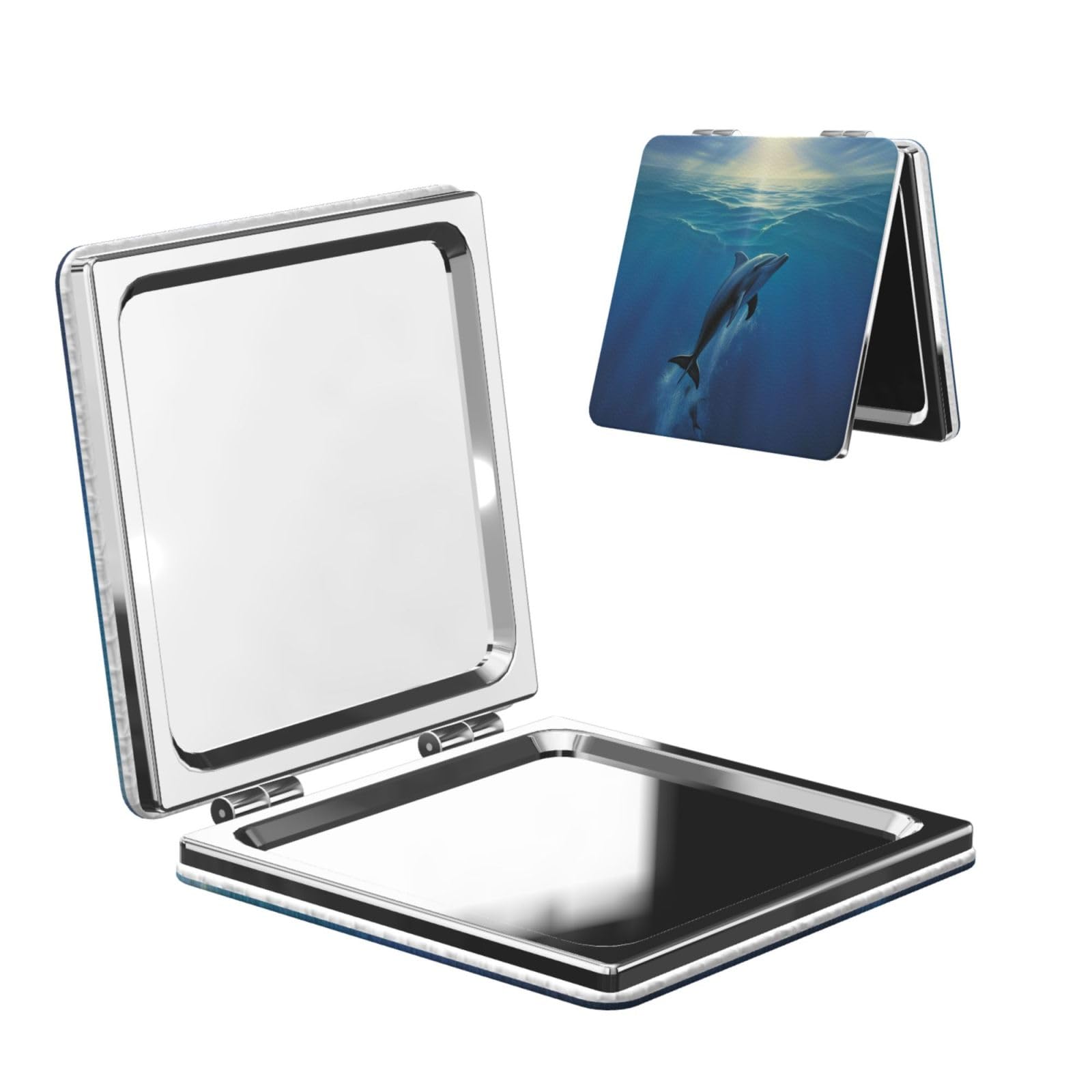 DWVTSLH Dolphin Compact Mirror for Purse, Double-Sided 2X/1X Magnifying Mirror for Women Men, Travel Makeup Mirror for Handbag, Handheld Vanity Mirror for Gift