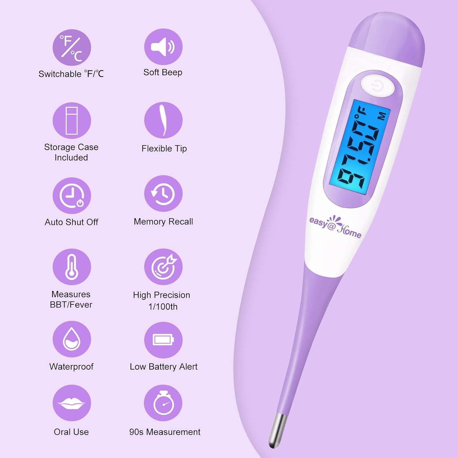 Easy@Home Ovulation Test Kit: Advanced 50 Ovulation Strips + 20 Pregnancy Strips + EBT-100 Basal Body Thermometer Purple : Health & Household